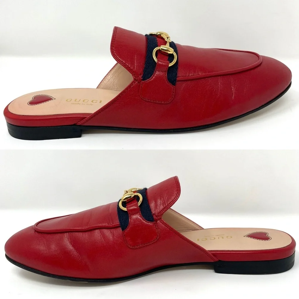 Gucci Princetown Mules in Hibiscus Red with Web Stripe Size 36.5 Size 6.5 - Picture 9 of 16